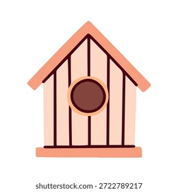 Caixa de nidificação artesanal para aves selvagens. Pequeno abrigo com telhado e buraco para nidificação de primavera, colocado em jardins ou parques para apoiar a vida aviária e a biodiversidade.
