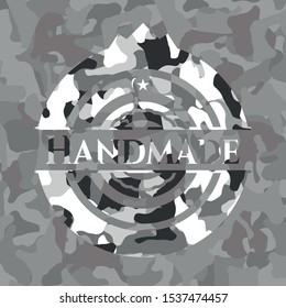 Handmade on grey camouflage pattern