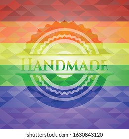 Handmade on mosaic background with the colors of the LGBT flag