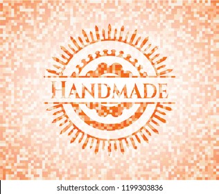 Handmade orange mosaic emblem with background