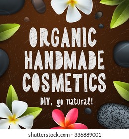 Handmade organic cosmetics, herbal and natural ingredients, vector illustration.