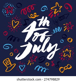 Handmade. Painted with a brush. 4th of July. Vector illustration.