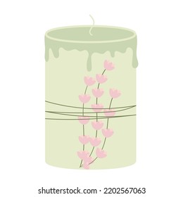 handmade paraffin scented hygge candle with dried flowers for aromatherapy