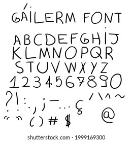 Handmade pencil alphabet font. Numbers, math signs, accents, commas, periods, end, semicolon, exclamation and question marks. Fully editable and well-organized. Accents, commas, periods,