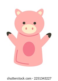 Handmade pig animal puppet flat icon Soft toys. Vector illustration