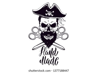 Handmade Pirate Skull With Scissors