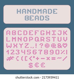 Handmade pixel beads bold font glyphs letters alphabet