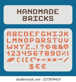 Handmade pixel bricks font glyphs letters alphabet