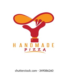 handmade pizza with hand of chef vector illustration