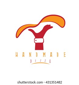 handmade pizza with hand of chef vector illustration
