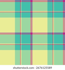 Handmade plaid fabric texture, striped pattern seamless background. Covering vector textile tartan check in lime and teal colors palette.