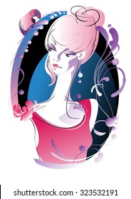 handmade portrait of an elegant Lady in oval frame