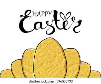 Handmade poster greetings and happy Easter with bright lettering. Vector illustration
