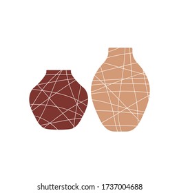 Handmade pottery, ceramic vases. Pottery hobby. Flat vector illustration