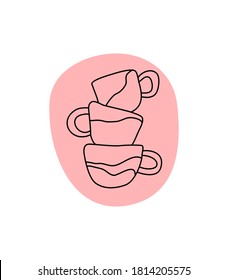 Handmade Pottery Ceramics Logo vector graphic element. Creative Cute designer cups, sign in line art style. Decorative label for pottery workshop, decor shop.