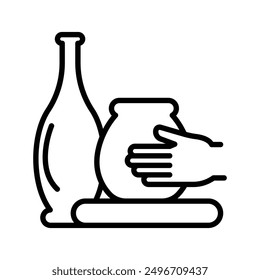 Icono de cerámica hecho a mano lineal logo marca en blanco y negro