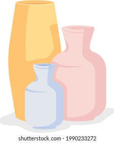 Handmade pottery vases semi flat color vector object. Ceramics courses. Professional-looking items. Pottery workshop isolated modern cartoon style illustration for graphic design and animation