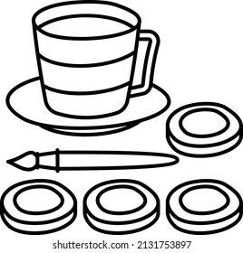 Handmade Printed Cup Vector Icon Design, Hobby Symbol, Leisure time Activity Sign, Hobbyists and Handicraft Stock Illustration, Ceramic Mug Painting Kit Concept