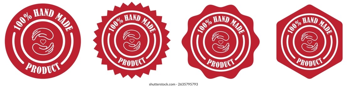 Handmade product badge collection set on white background. Handcrafted item badge design. Handmade quality stamp vector. Monochrome handmade badge set. Classic badge for handmade items. Vector 