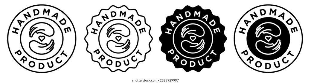 Handmade product icon set collection vector sign symbol of hand crafted skin, body, hair care products. Round circle stamp emblem badge of handcraft with love authentic pure certified web app ui logo