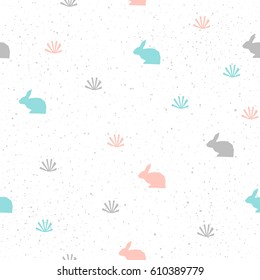 Handmade rabbit seamless pattern background. Abstract blue, grey and pink colored pattern for card, invitation, wallpaper, album, scrapbook, holiday wrapping paper, textile fabric, garment, t-shirt