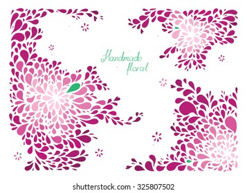 Handmade rectangular floral purple vector illustration.