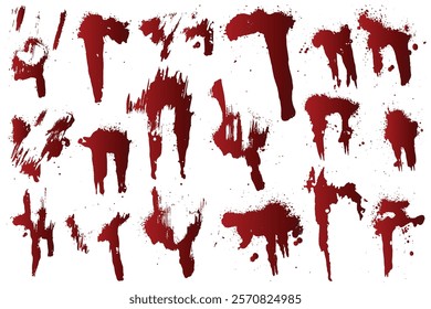 Handmade red blood ink splatter collection. Red color blood isolated background bundle. set of blood splatter isolated background