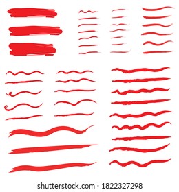 Handmade Red Different Underline Set Collection Stroke Vector / Illustration
