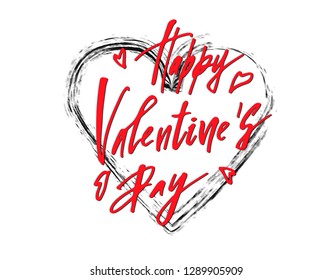 A hand-made red inscription“Happy Valentine’s day” on an ink-imitated heart for greeting cards or cup and t-shirts prints to make your relatives or beloved smile and to wish them happy valentine’s day