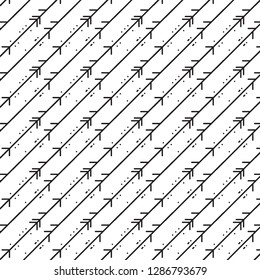 Handmade repetition arrow pattern. Dynamic line art background. Dots and lines geometric shapes. Monochrome decoration