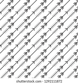 Handmade repetition arrow pattern. Dynamic line art background. Dots and lines geometric shapes. Monochrome decoration