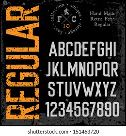 Handmade retro font. Grunge textures placed in separate layers. Vector illustration.