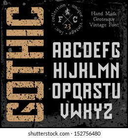 Handmade retro font. Sans serif type. Grunge textures placed in separate layers. Vector illustration.