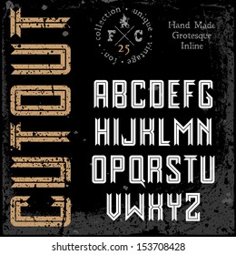 Handmade Retro Font. Sans Serif Inline Type. Grunge Textures Placed In Separate Layers. Vector Illustration.