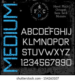 Handmade retro font. Sans serif type. Grunge textures placed in separate layers. Vector illustration.