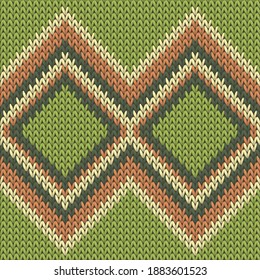 Handmade rhombus argyle knit texture geometric seamless pattern. Jacquard knit effect ornament. Nordic style seamless knitted pattern. Christmas spirit backdrop.