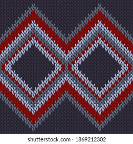 Handmade rhombus argyle knitted texture geometric seamless pattern. Pullover knitting pattern imitation. Norwegian style seamless knitted pattern. Abstract xmas wallpaper.