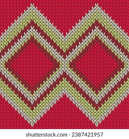 Handmade rhombus argyle knitted texture geometric vector seamless. Jacquard stockinet ornament. Norwegian style seamless knitted pattern. Winter holidays wallpaper.