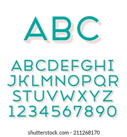 Handmade sans-serif font. Regular 3d-extruded type. Main glyph and 3d extruded part placed in separate layers of vector file.