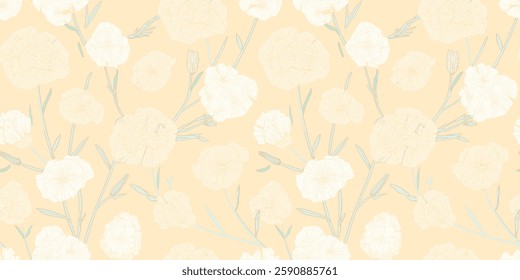 Handmade Scattered white floral pattern on pale yellow background, for gift wrap and wallpaper