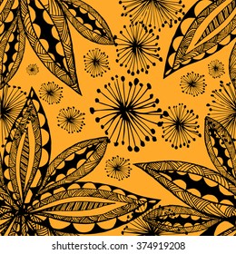 Handmade seamless decorative pattern flowers. Vector