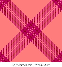 Handmade seamless pattern background, pillow texture vector textile. Surface plaid check tartan fabric in red and pink colors palette.