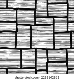 Handmade seamless pattern, black chaotic stripes on white background, vector design