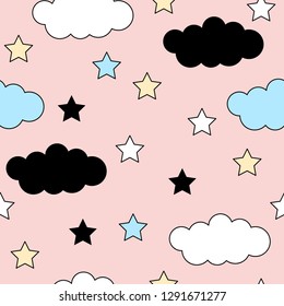 Handmade seamless pattern. Childish craft swatch for birthday card, baby nappy, wallpaper, school party advertising, shop sale poster, holiday wrapping paper, textile, bag print etc.