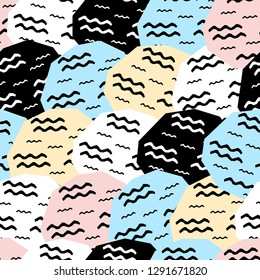 Handmade seamless pattern. Childish craft swatch for birthday card, baby nappy, wallpaper, school party advertising, shop sale poster, holiday wrapping paper, textile, bag print etc.