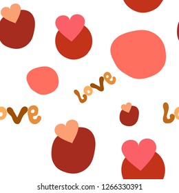 Handmade Seamless Pattern Word Love In A Different Colours And Heart On A Dot. Elements are not cropped. Pattern under the mask. Perfect design for textile, box, posters, cards, web etc.