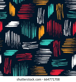 Handmade seamless texture with abstract brush drawn. Vector Illustration in modern color palette. Easy to use for background for greeting cards, covers, textile print and any your design.