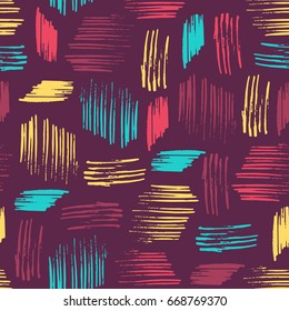 Handmade seamless texture with abstract brush drawn. Vector Illustration in modern color palette. Easy to use for background for greeting cards, covers, textile print and any your design.
