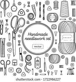 Vector sewing and embroidery tools  Embroidery tools, Diy embroidery  thread, Sewing kit illustration