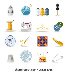 Handmade and sewing isolated icons set. Flat style design. Vector illustration.